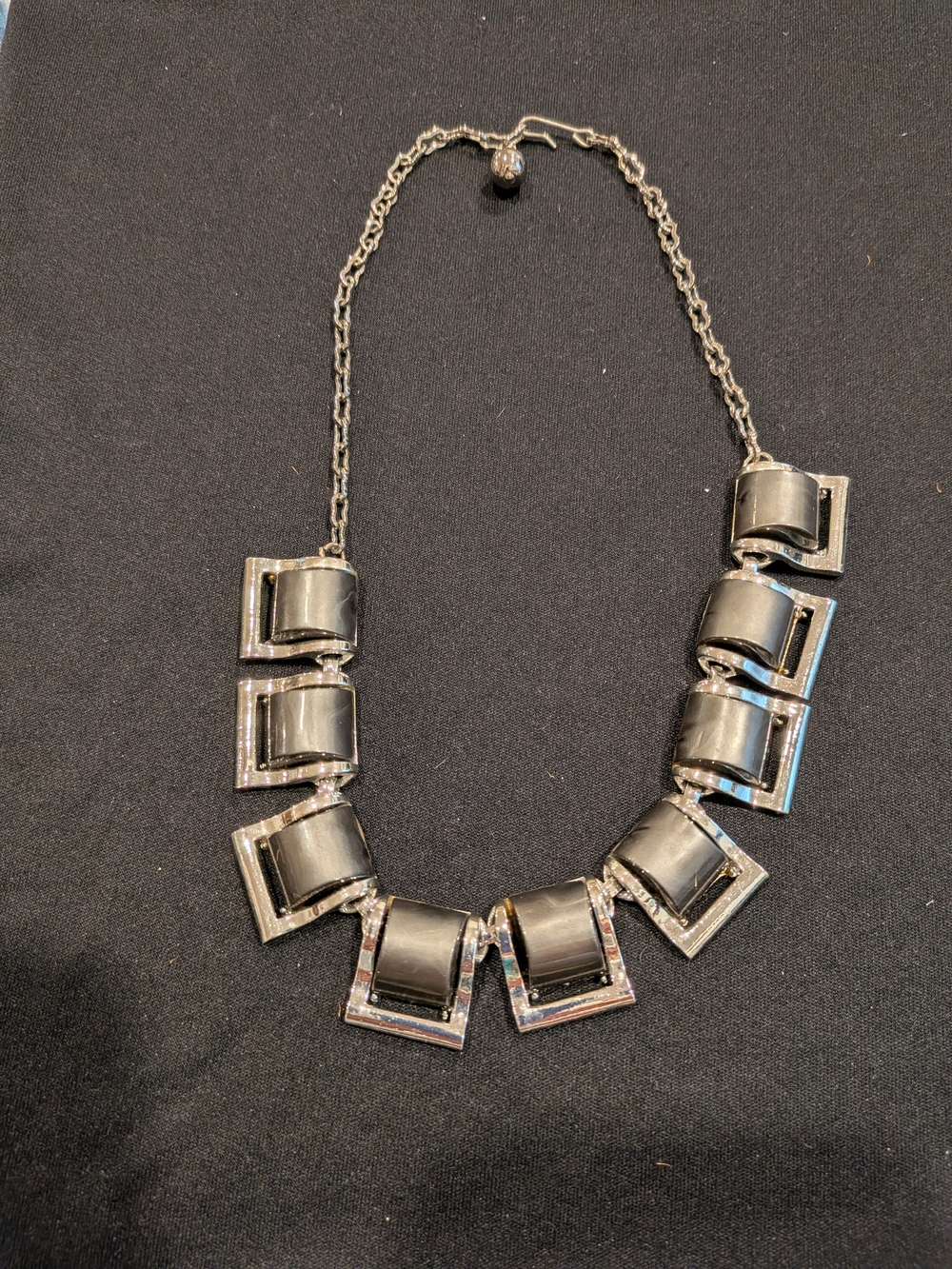 Set Of 2. Women’s Silver-Tone Black Statement Necklace 8" And Bracelet